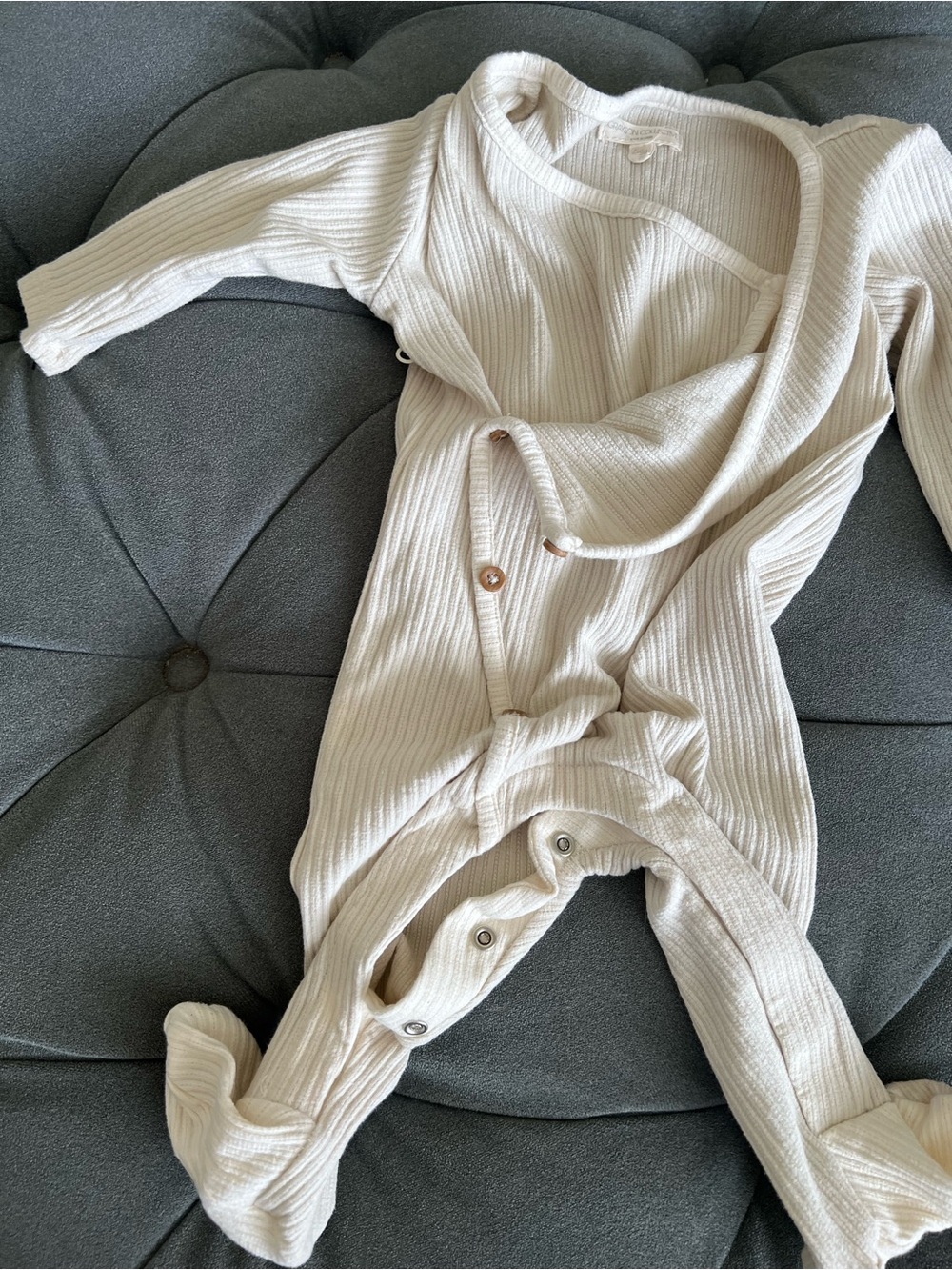 Cream Ribbed Footed Baby One-Piece Romper - Picture 3 of 4